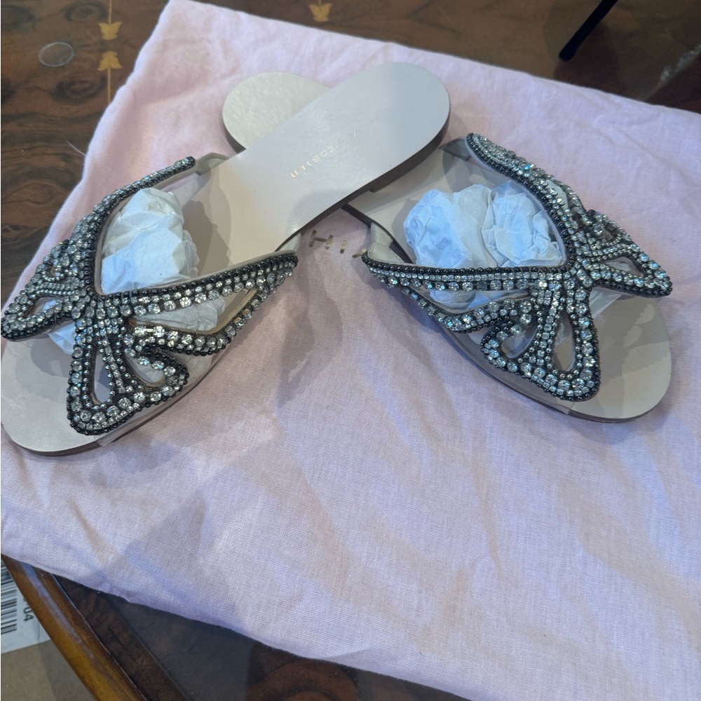 Sophia Webster Black Sandals with Gold and Pearl Butterfly Appliques - Picture 12 of 15